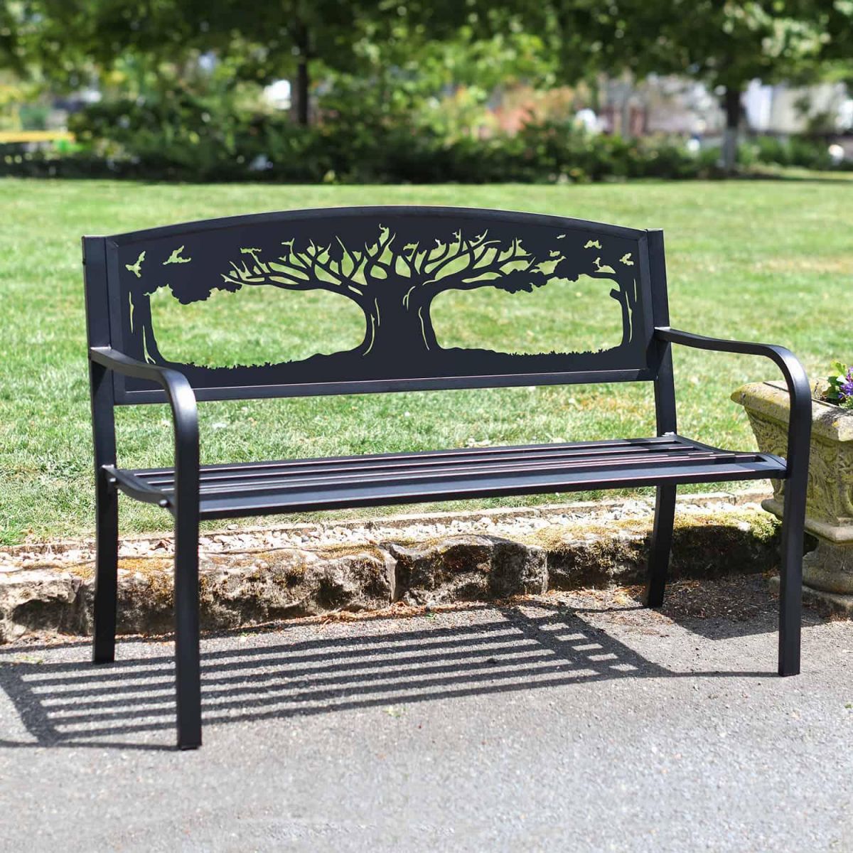 Black Bespoke "Tree of Life" Iron & Steel Park Bench
