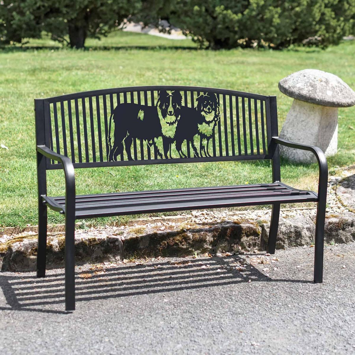 Black Bespoke Border Collie Pair Iron & Steel Park Bench Black Bespoke Border Collie Pair Iron & Steel Park Bench