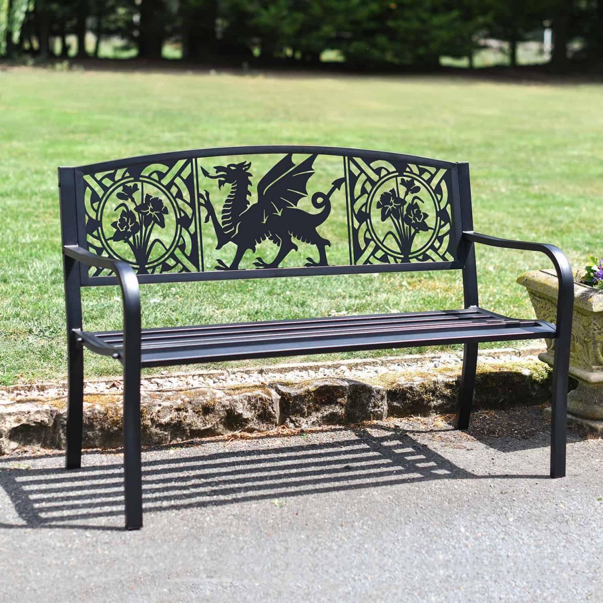 Bespoke Welsh Dragon Iron & Steel Park Bench in Black Bespoke Welsh Dragon Iron & Steel Park Bench in Black