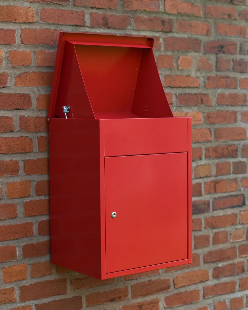 Red Bexley Wall Mounted Parcel Box Open Lid