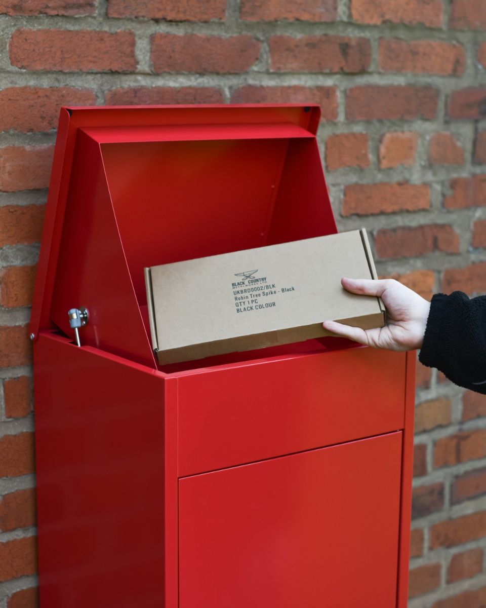 Red Bexley Wall Mounted Parcel Box Parcel opening