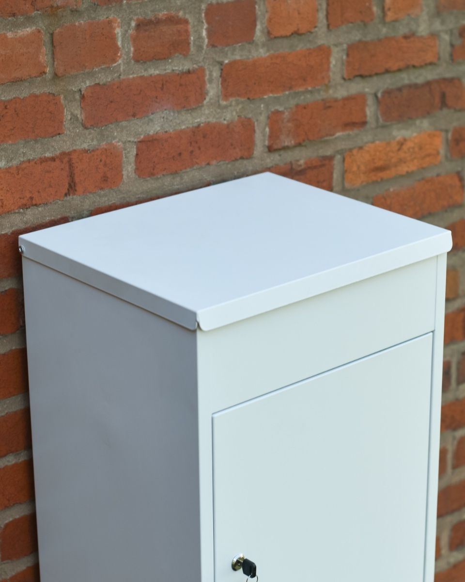 White Bexley Wall Mounted Parcel Box High angle lid view