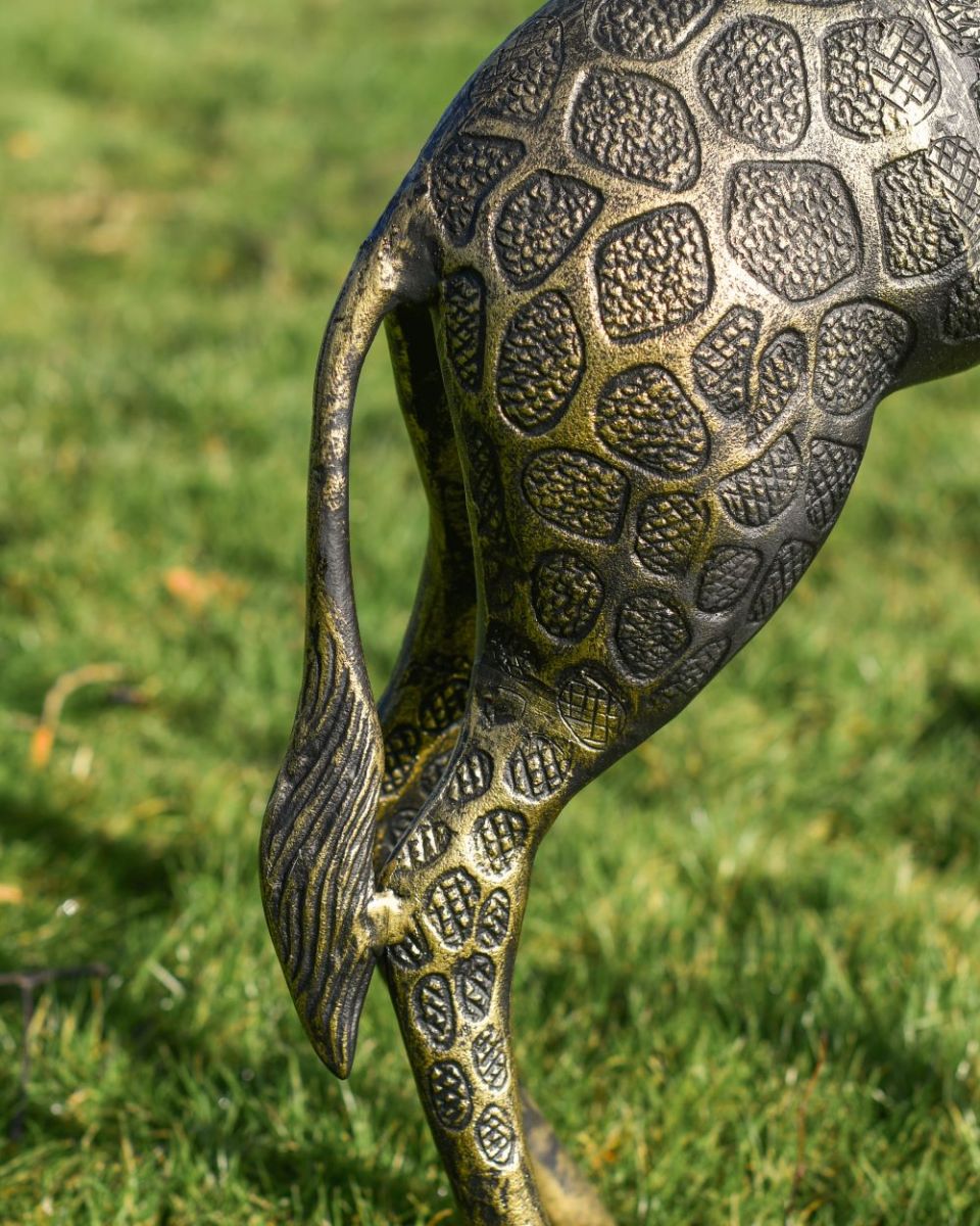 Close up of Black and Gold Finish Giraffe Cast Aluminium Sculpture Back Legs