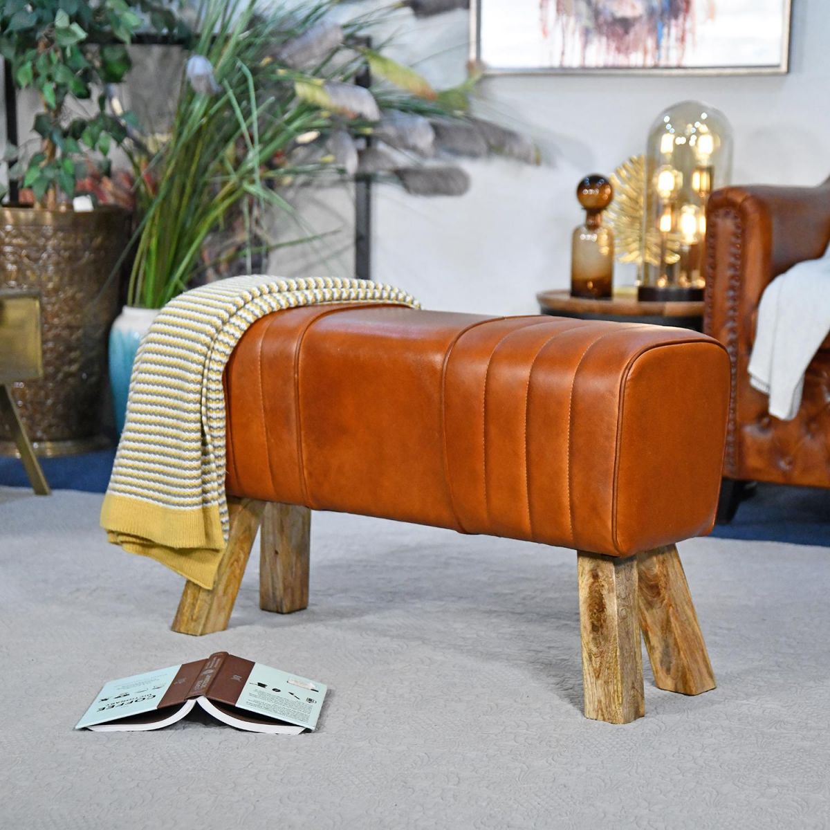 "The Brodie" Mango Wood & Tan Bench 