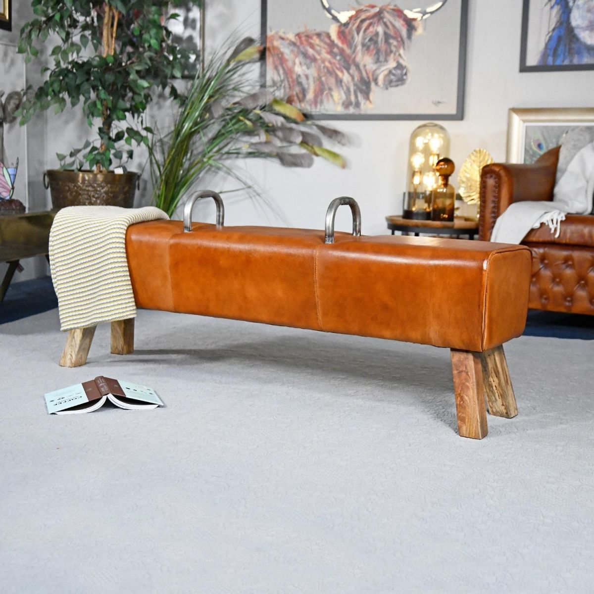 Buffalo Leather, Iron & Mango Wood Gym Bench Buffalo Leather, Iron & Mango Wood Gym Bench