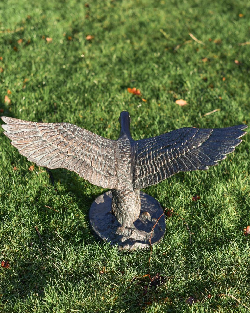 Birds Eye View Of Cast Aluminum Flying Duck Garden Sculpture 