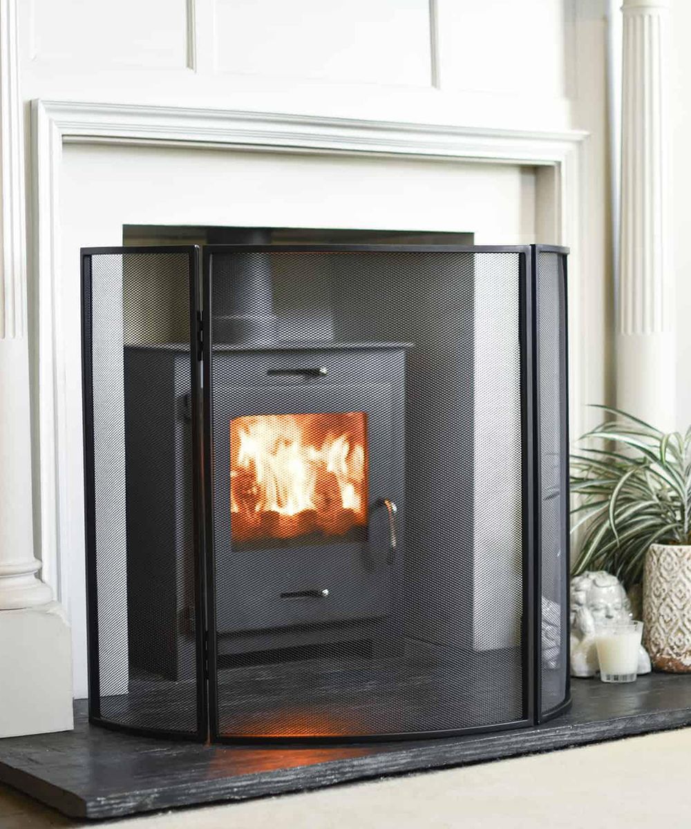 Black "Fortress" Curved Three Fold Fireguard