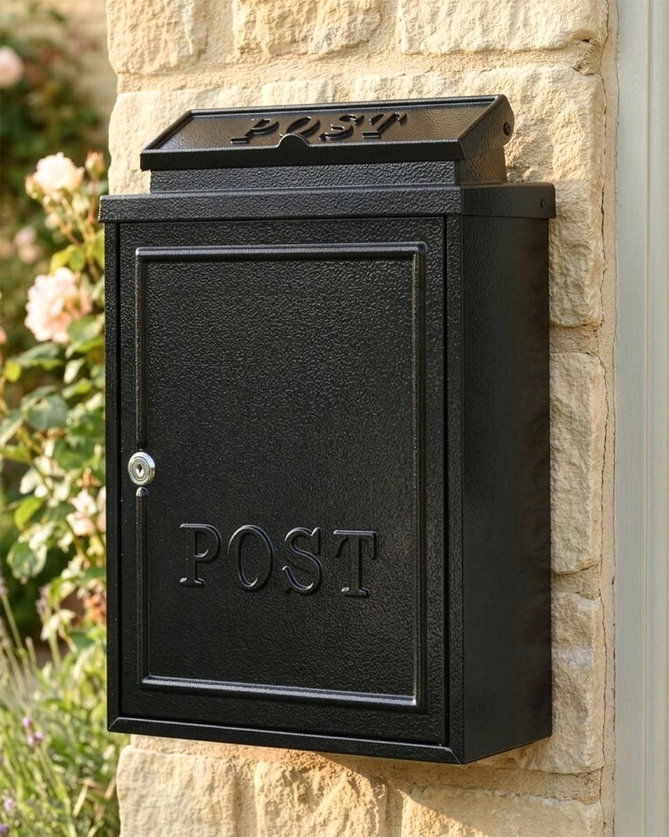 Black "Oxford" Wall Mounted Post Box digital illustration