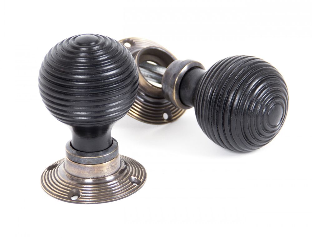 Black & Antique Brass Spiral Wooden Door Knob Set