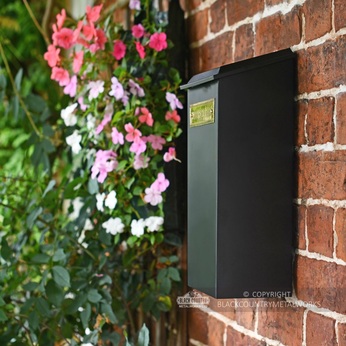 Black and Brass Standard Wall Mounted Newspaper Box