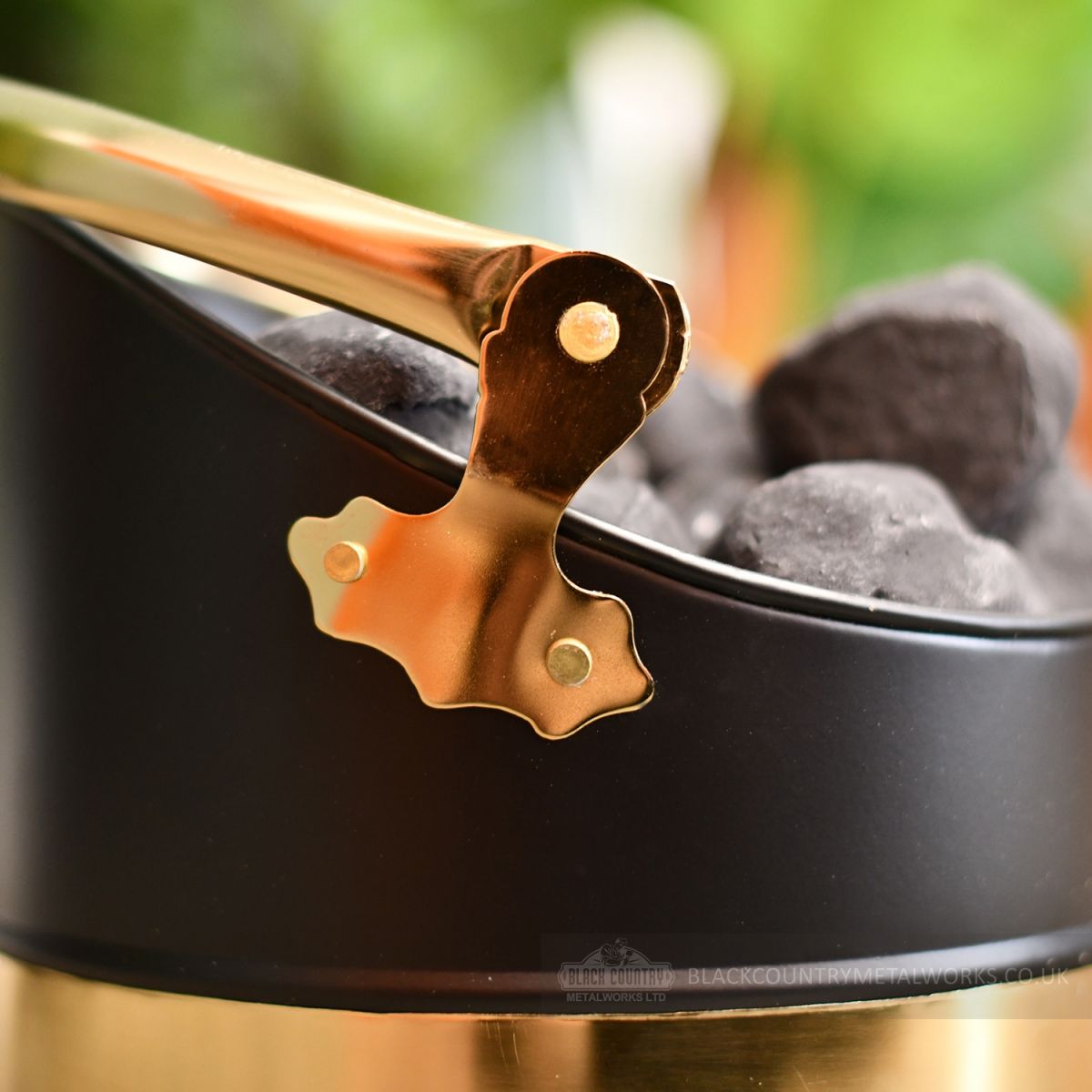 Black and Brass Warwick Coal Bucket Close Up