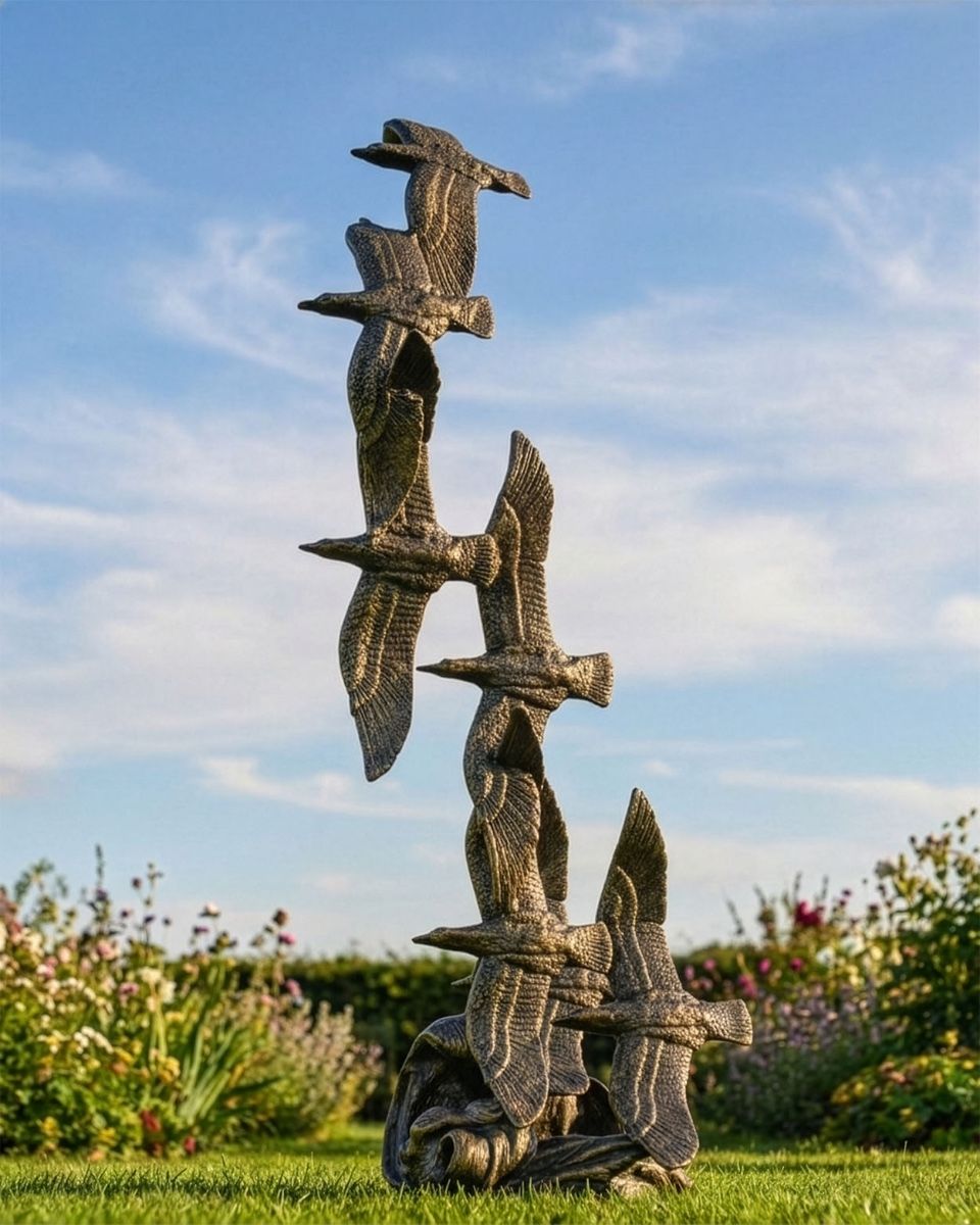 Black and Gold Flying Seagull Sculpture Digital Illustration