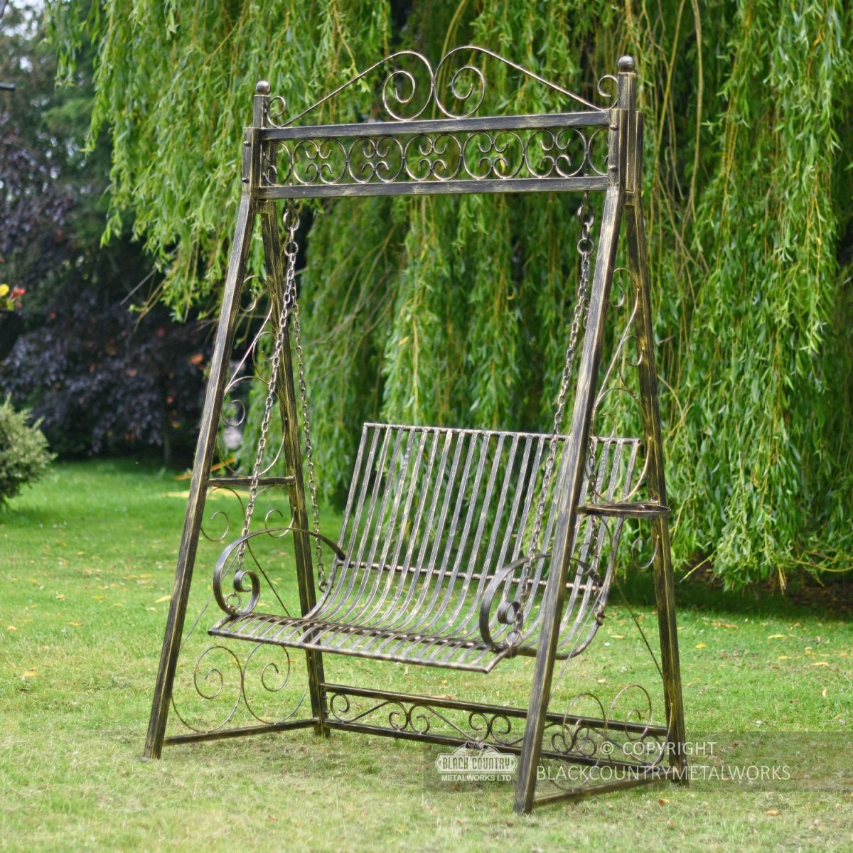 Black and gold painted swing seat for two people