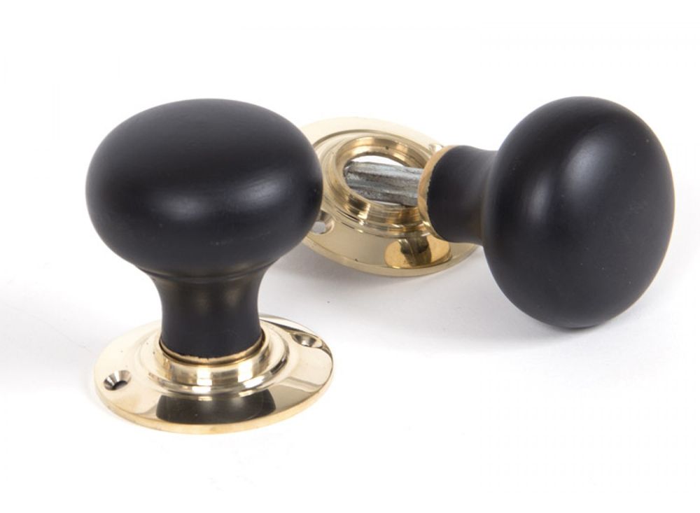 Black & Polished Brass Wooden Door Knobs
