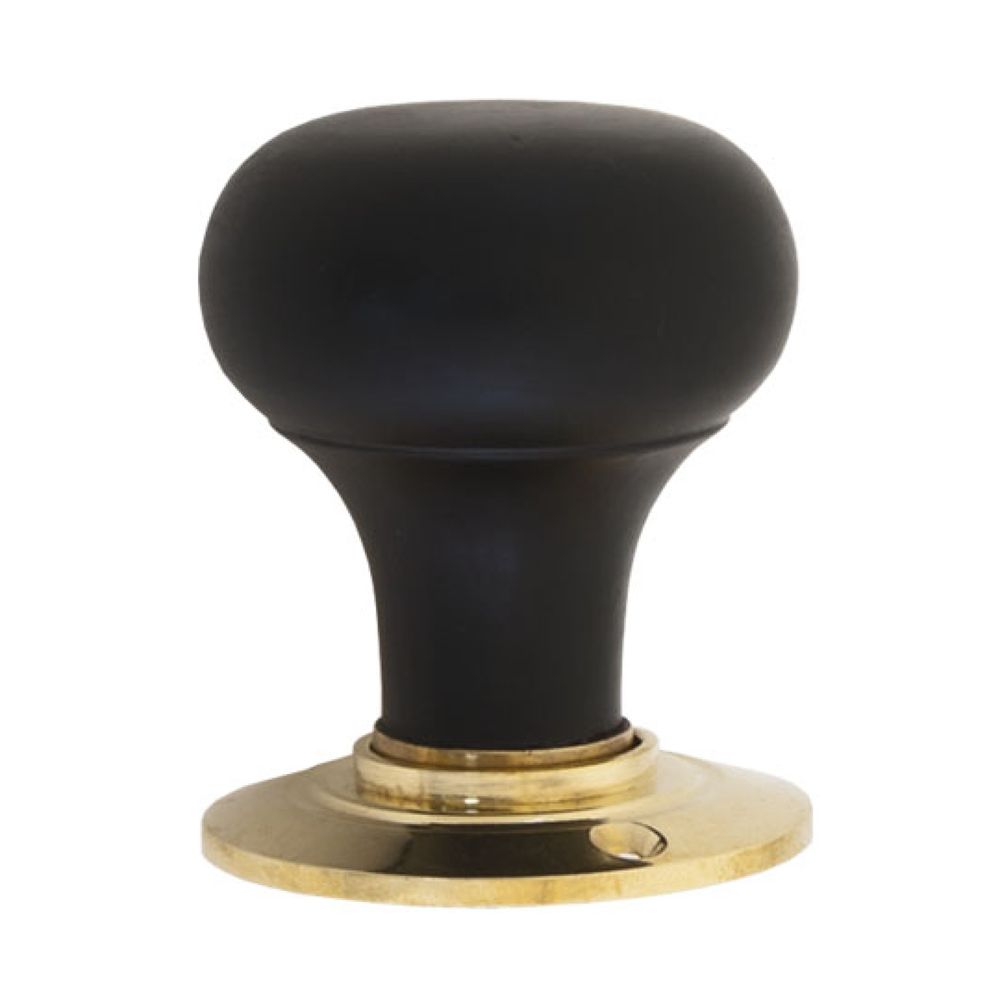 Black & Polished Brass Wooden Door Knobs