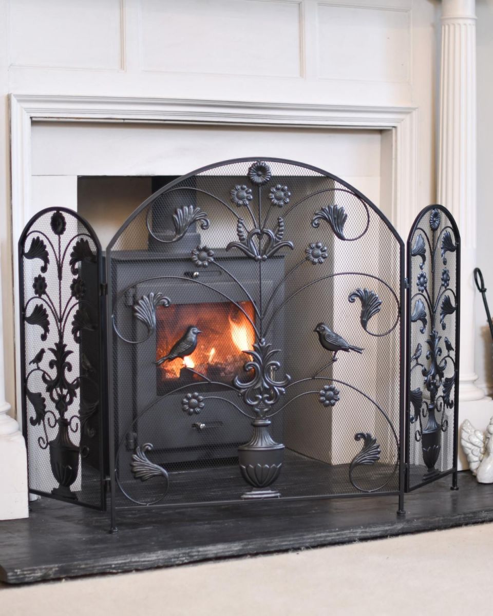 Black Arched "Birdwatcher" Three Fold Fireguard