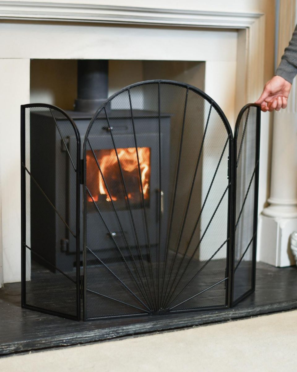 Scale Shot of Black "Art Deco" Three-Fold Fireguard Scale Shot of Black "Art Deco" Three-Fold Fireguard