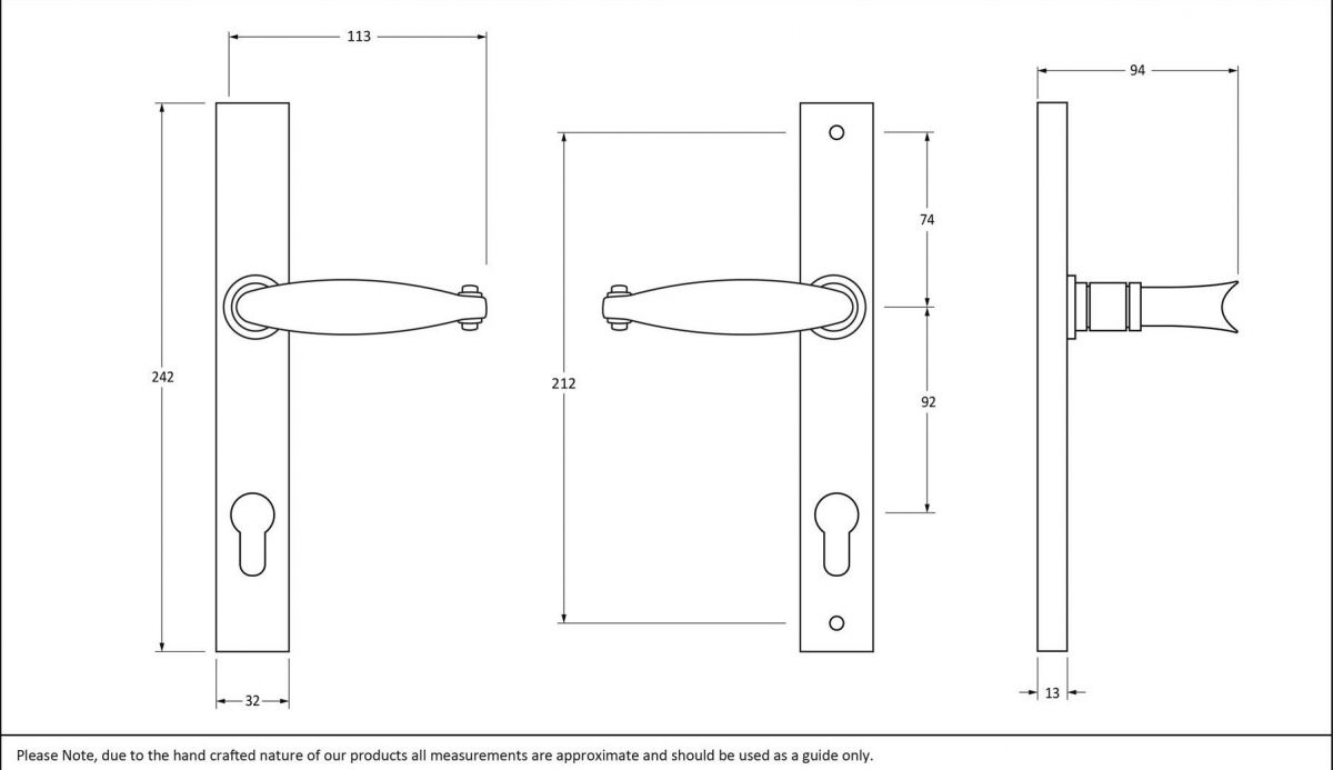 "Bancroft" Black Beeswax Slimline Lever Door Handle Dimensions