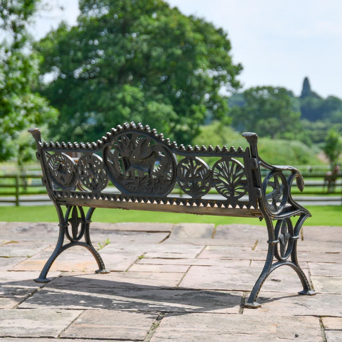 Rear view of Cast Iron Dog Motif Garden Bench