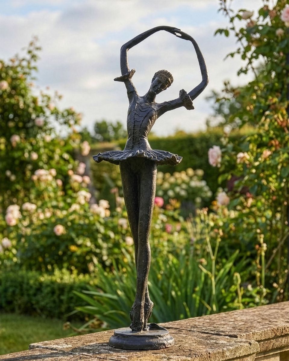 Black Cast Iron Ballet Dancer Garden Sculpture digital Illustration