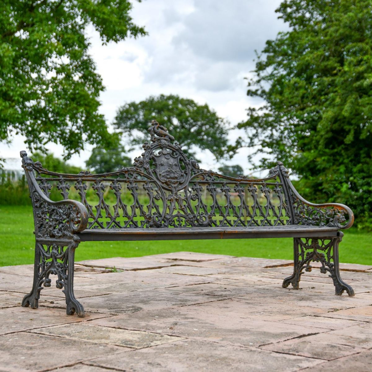 Aged Black Cast Iron Gothic Three Seater Garden Bench Aged Black Cast Iron Gothic Three Seater Garden Bench