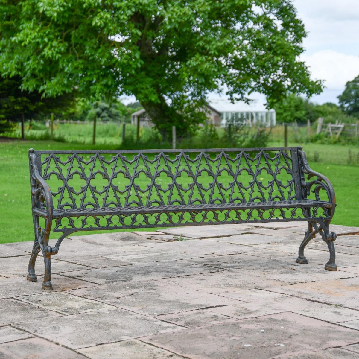 Three Seater Cast Iron Aged Black Garden Bench  Three Seater Cast Iron Aged Black Garden Bench