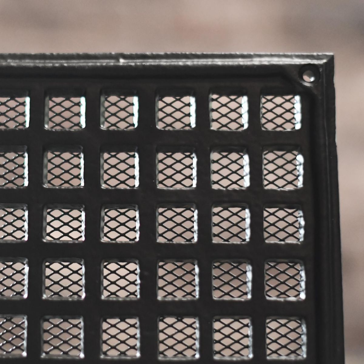 Close-Up of Black Cast iron Square Air Brick/Air Vent - 5.5"
