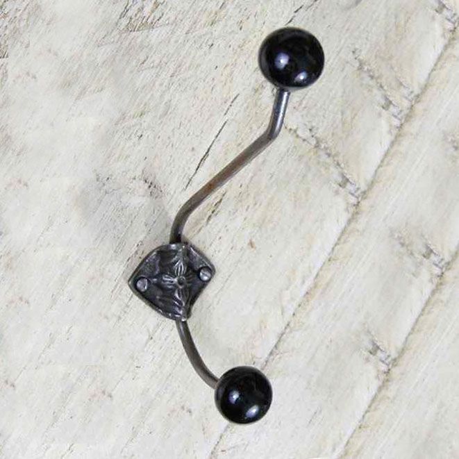 Large Iron Coat Hook With Black Ceramic Tips