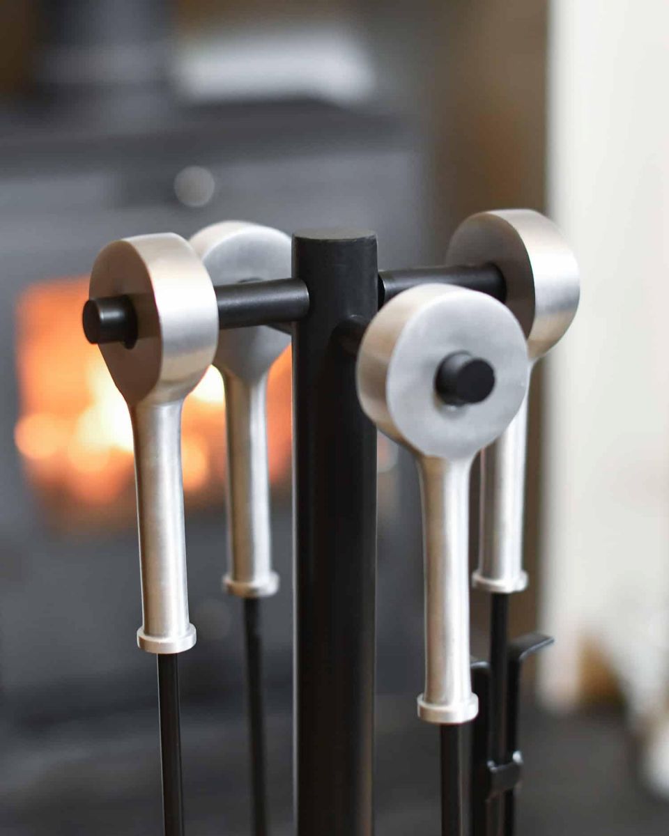 Close-Up of Black Companion Set with Aluminium Handles 77cm