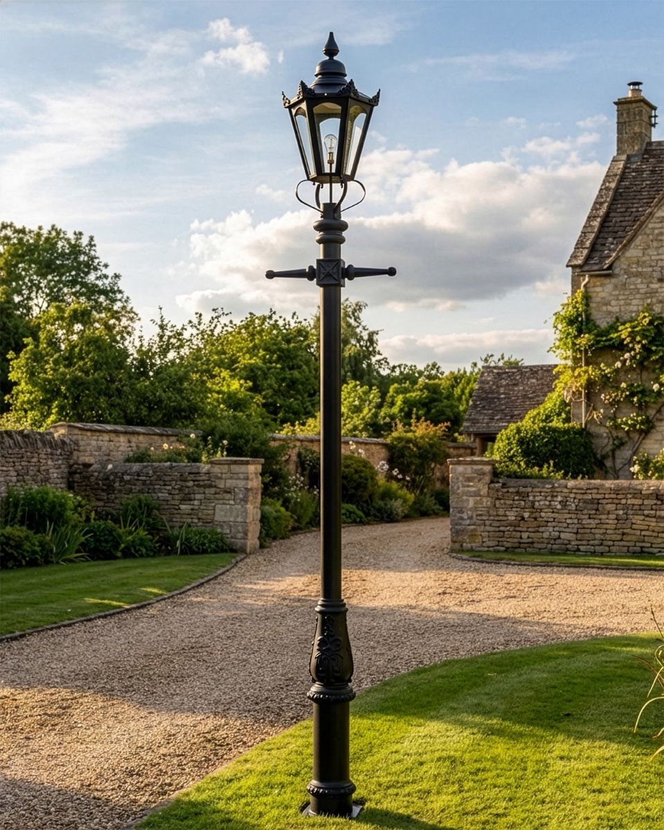 Black Concordia Hexagonal Extra Large Lantern & Lamp Post Set digital illustration