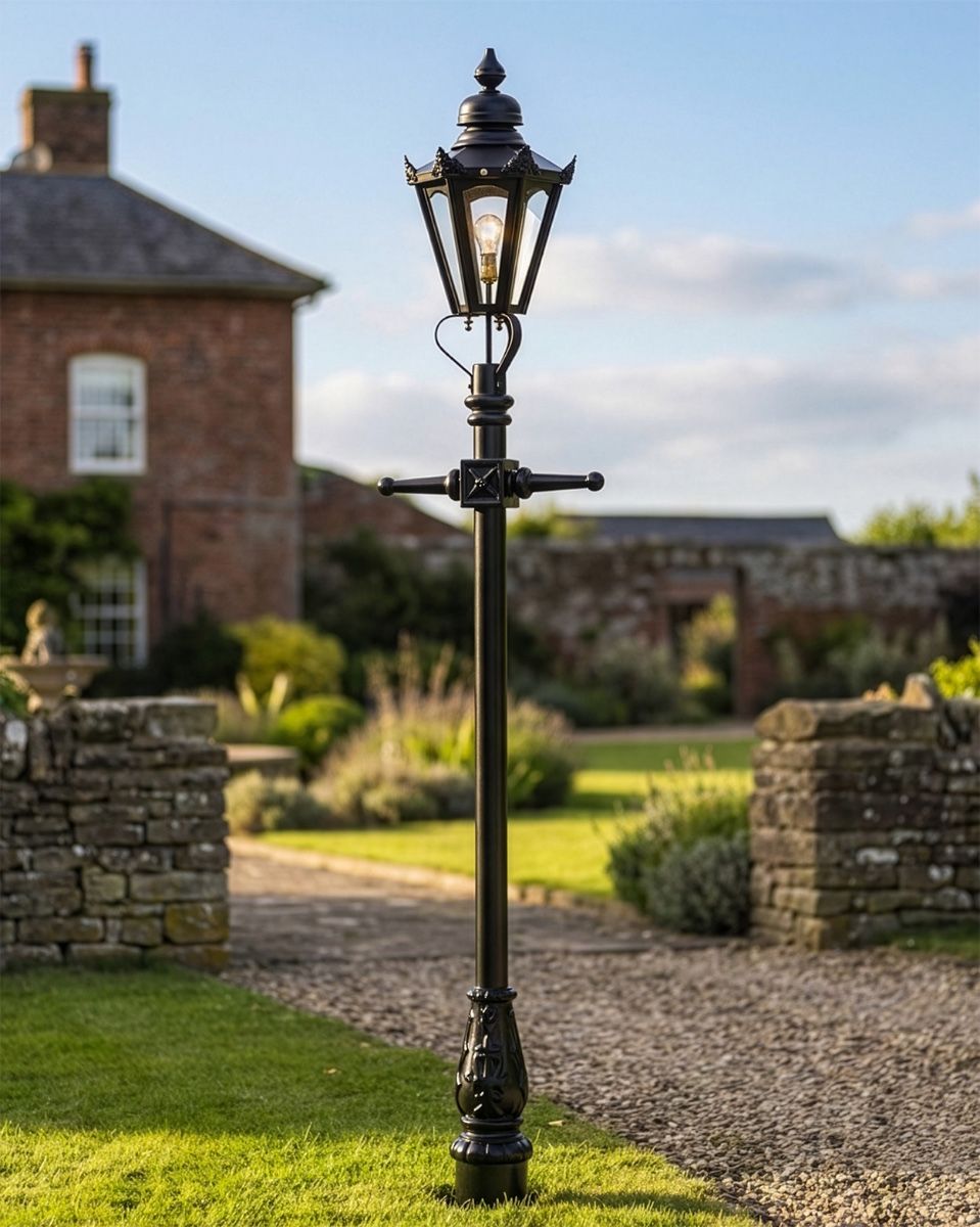 Black Concordia Hexagonal Lamp Post & Lantern Set 2 .3m digital illustration
