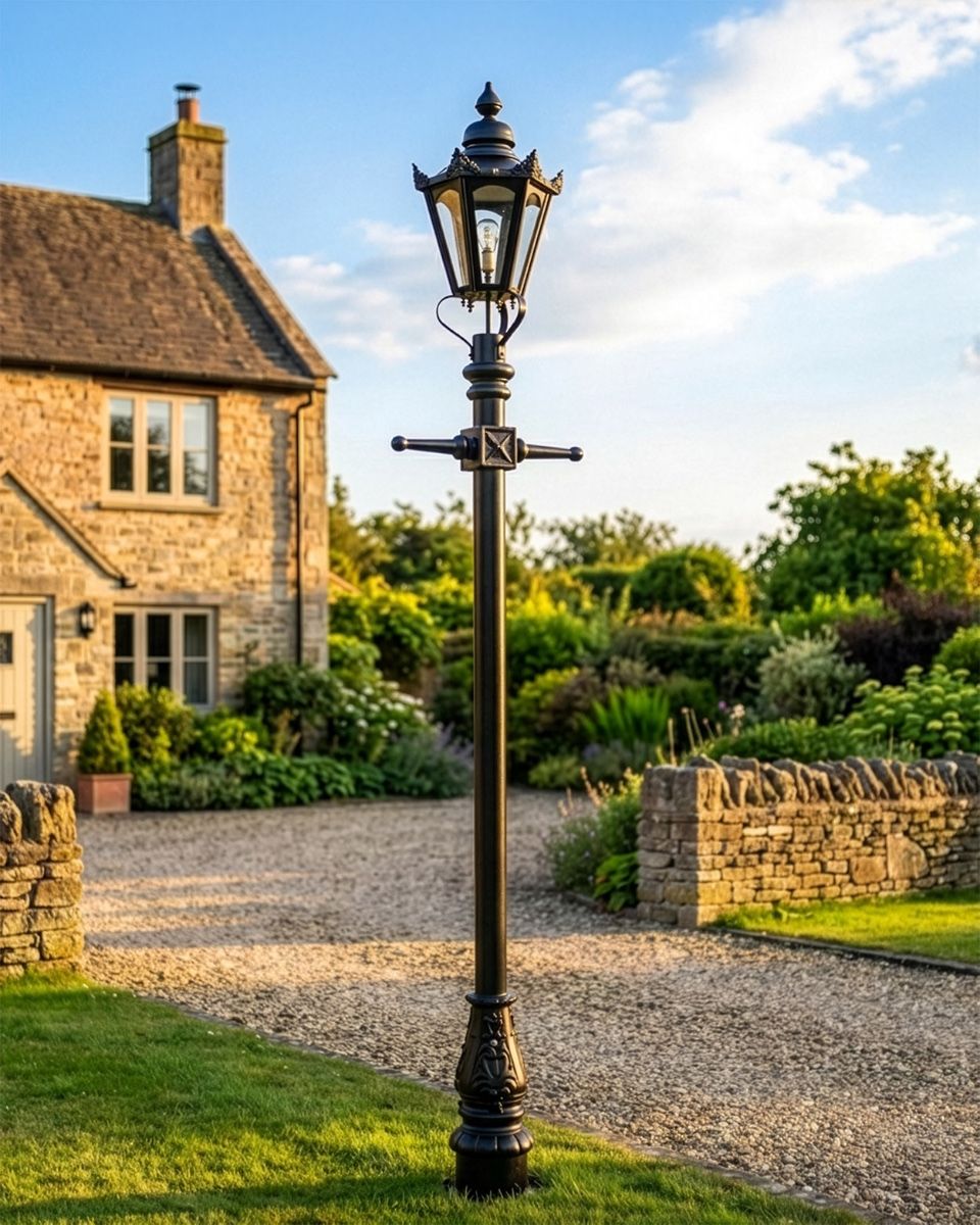 Black Concordia Hexagonal Lamp Post & Lantern Set digital illustration