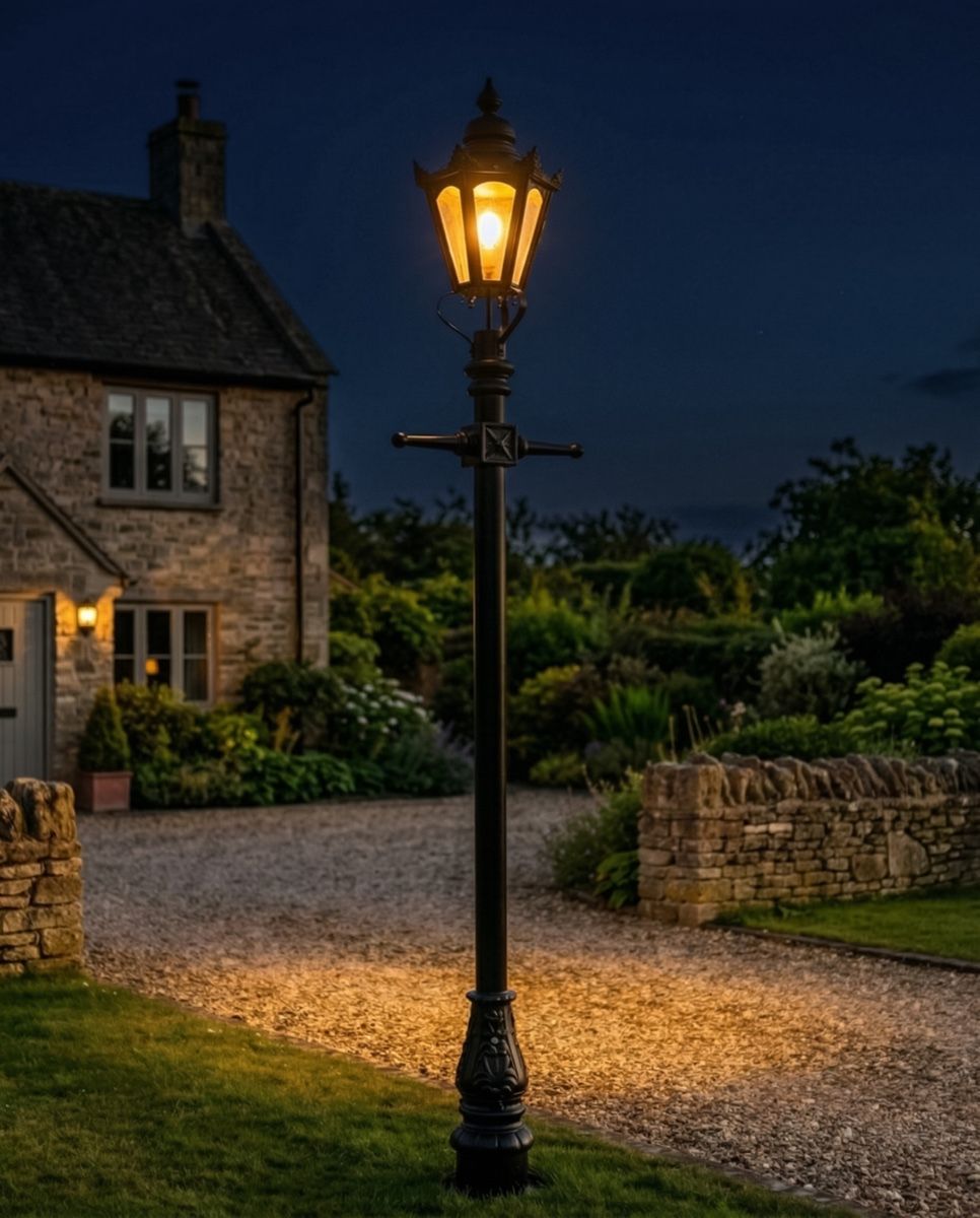 Black Concordia Hexagonal Lamp Post & Lantern Set digital illustration