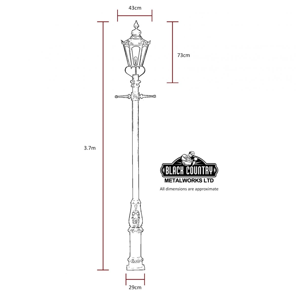 Black "Concordia" Lamp Post & Hexagonal Lantern Dimensions  Black "Concordia" Lamp Post & Hexagonal Lantern Dimensions