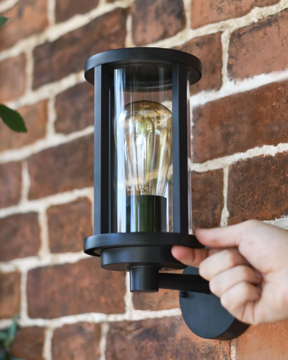 Scale Shot of Black Contemporary "Charlotte" Outdoor Wall Light Scale Shot of Black Contemporary "Charlotte" Outdoor Wall Light