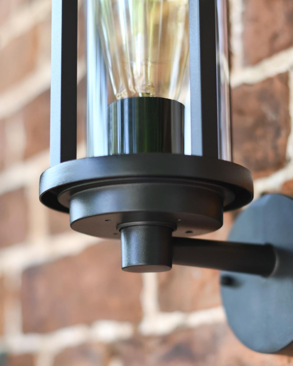 Close-Up of Black Contemporary "Charlotte" Outdoor Wall Light Close-Up of Black Contemporary "Charlotte" Outdoor Wall Light