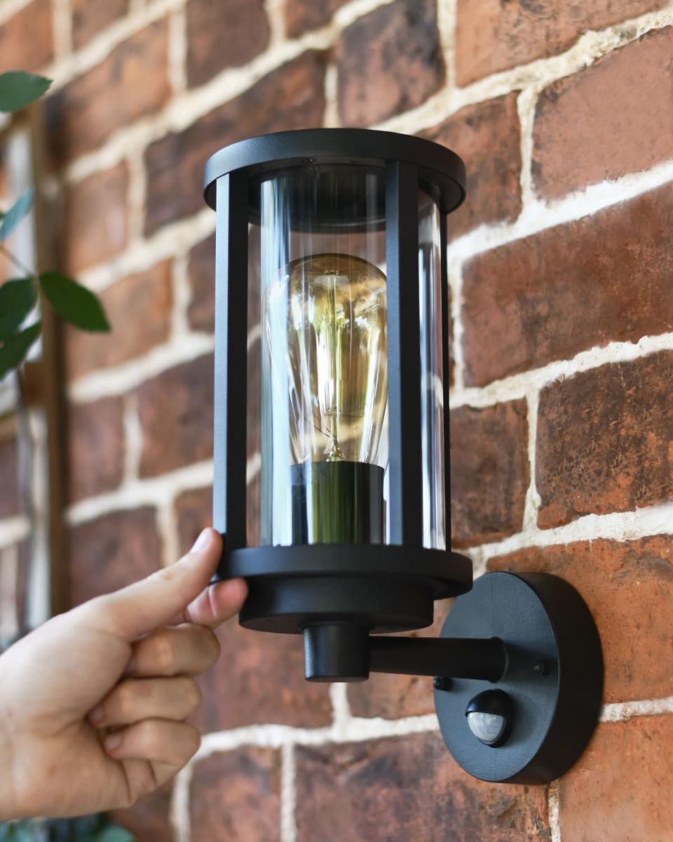 Scale Shot of Black Contemporary "Charlotte" Outdoor Wall Light with Motion Sensor