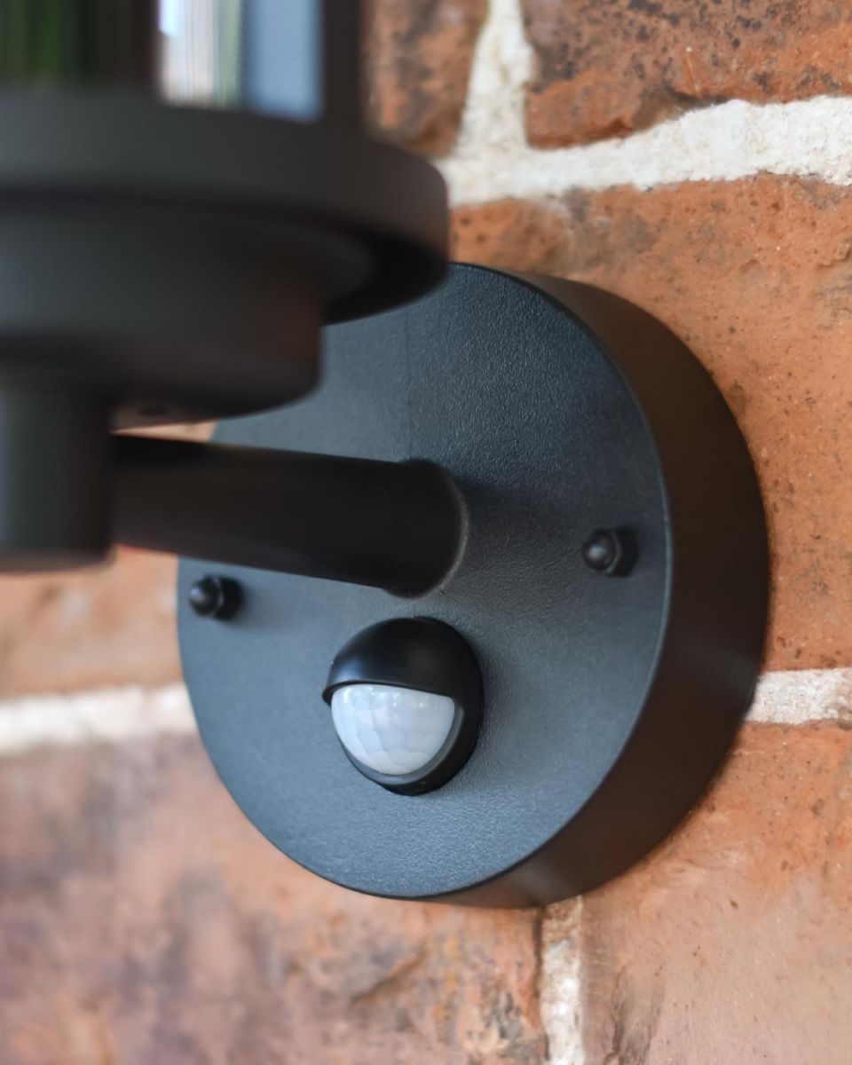 Close-Up of Motion Sensor on Black Contemporary "Charlotte" Outdoor Wall Light
