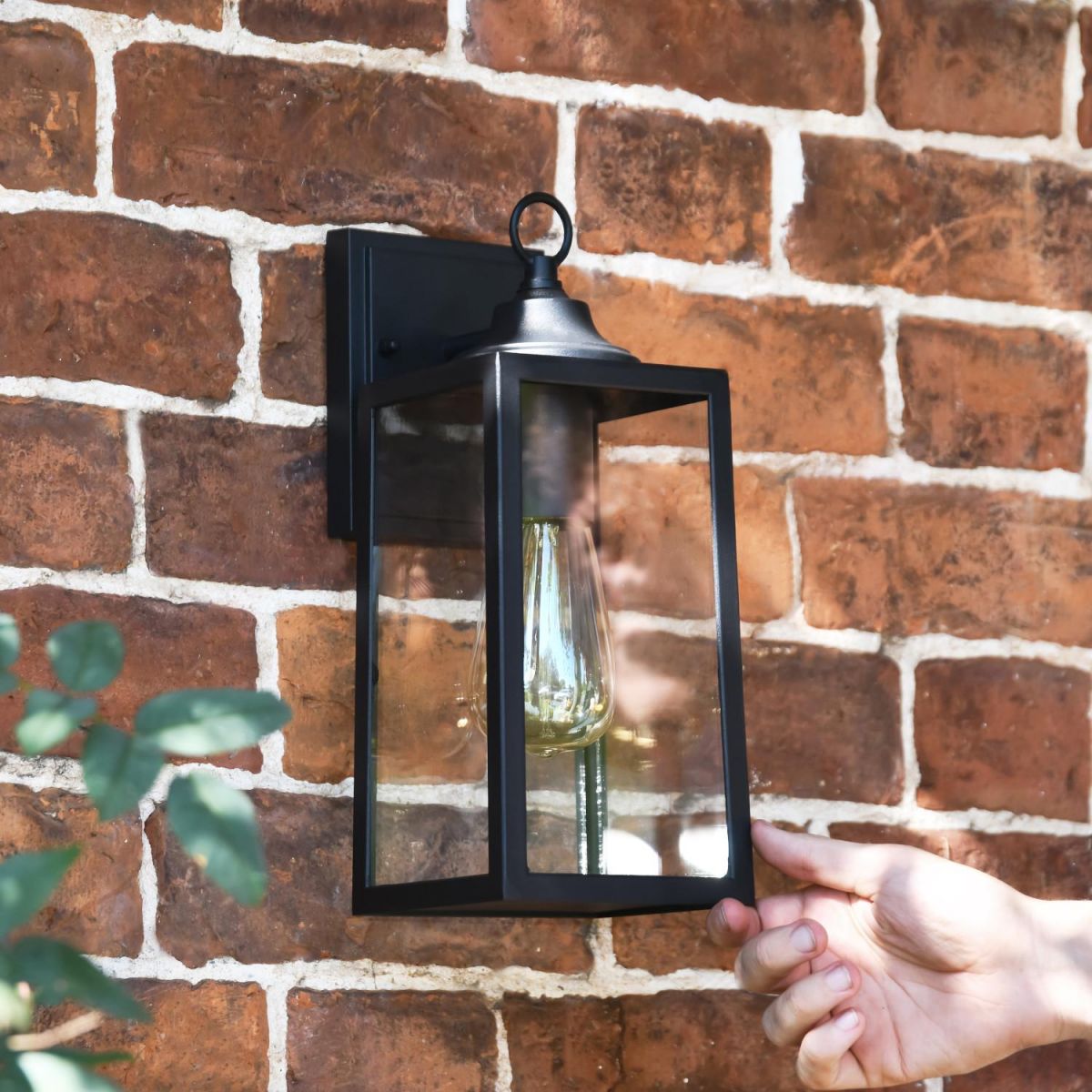 Scale Shot of Black Contemporary "Clearscape" Outdoor Rectangular Top Fix Wall Lantern
