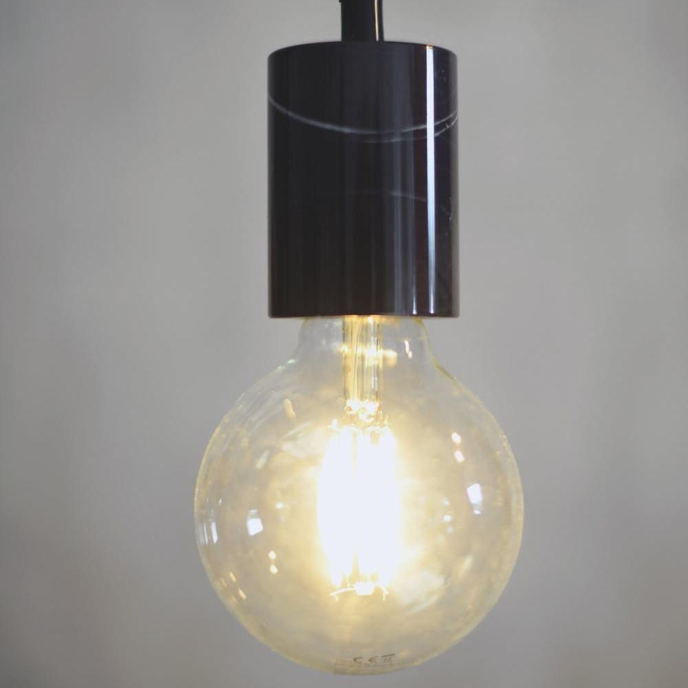 Close-up of the Bulb in Situ on the Black Contemporary Iron Hanging Cluster Light