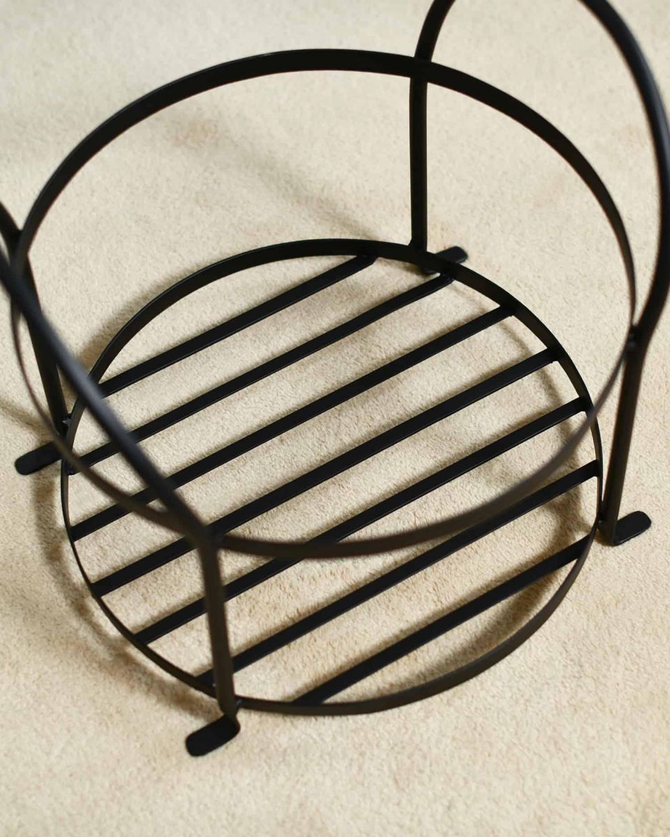 Empty Black Contemporary Open Log Rack in SItu