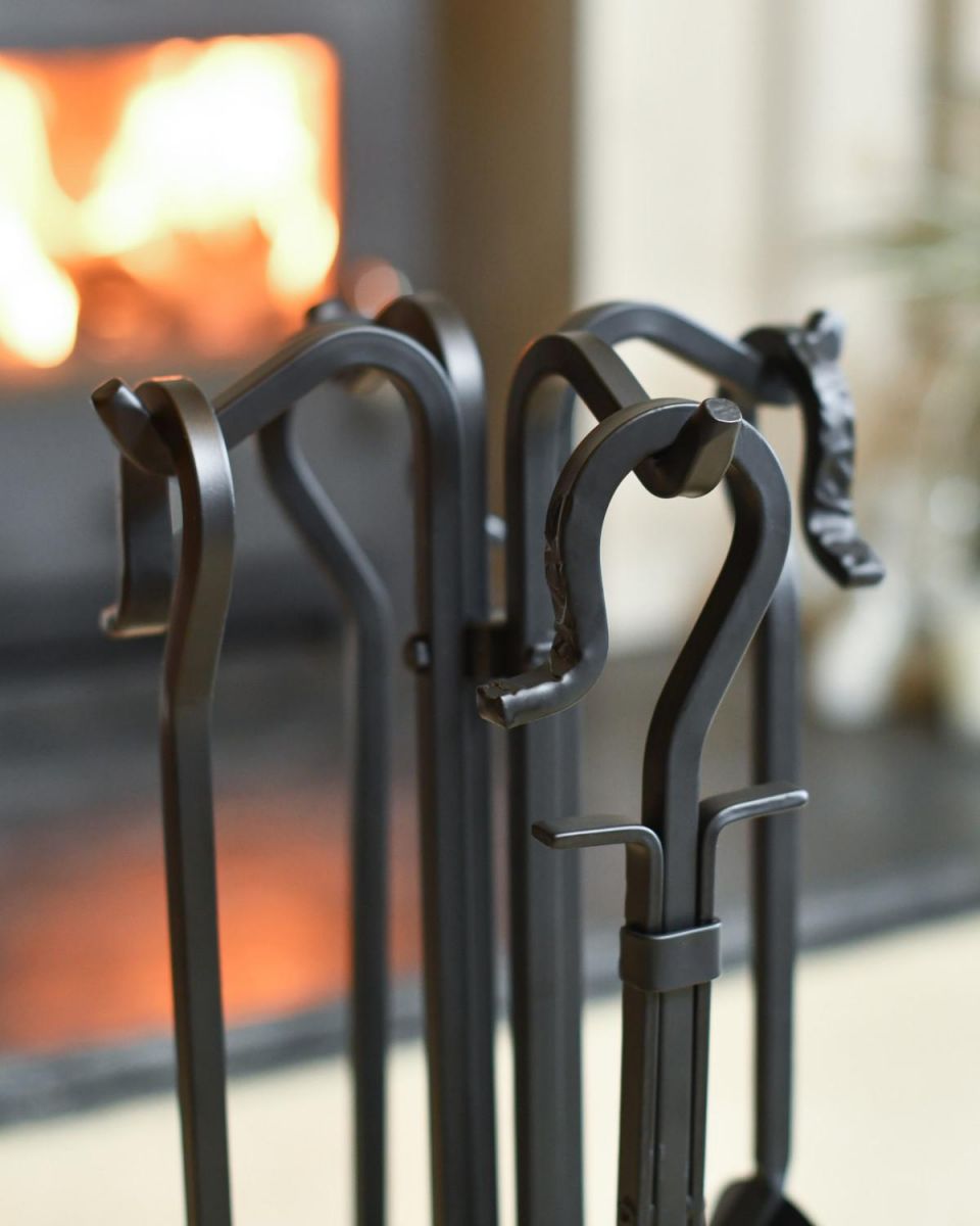 Close Up Of Black Contemporary "Quad Stand" Four Piece Companion Set Tool Handles