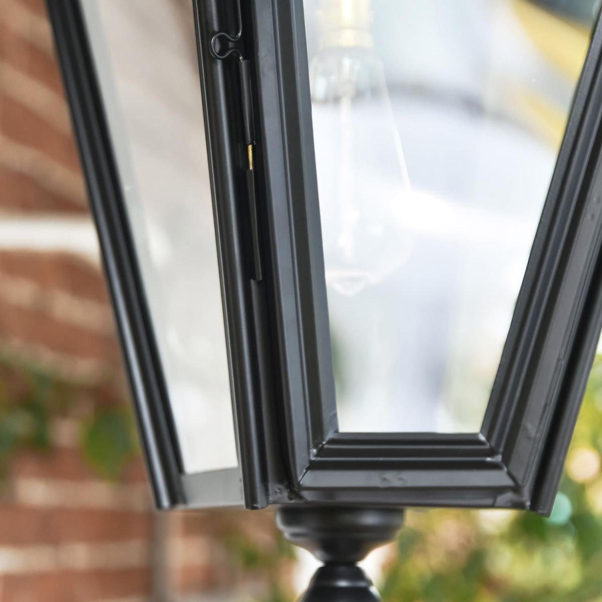 Close-up of the Black Finish and Perspex Panes on the Black Dorchester Chain Hanging Lantern 