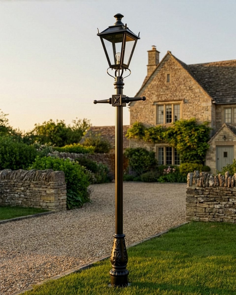 Black Dorchester Lamp Post & Lantern Set 3.25m digital illustration