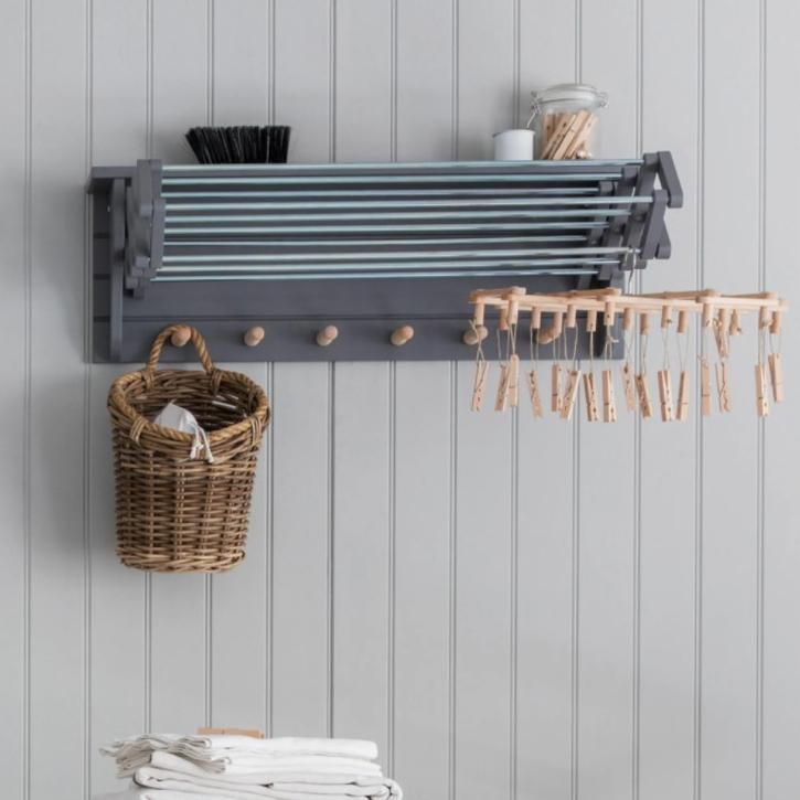 Charcoal Black Extendable Wall Mounted Clothes Drying Rack Charcoal Black Extendable Wall Mounted Clothes Drying Rack