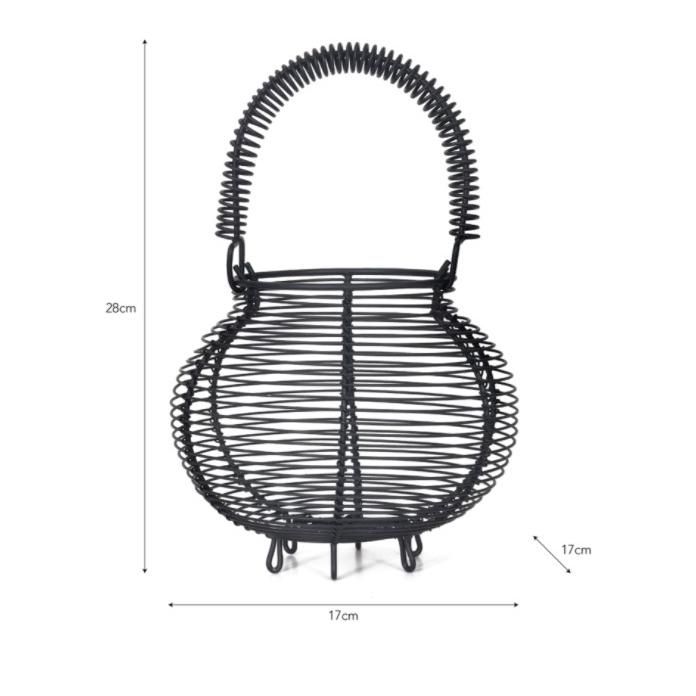 Black Wire Egg Basket with Handle Measurements