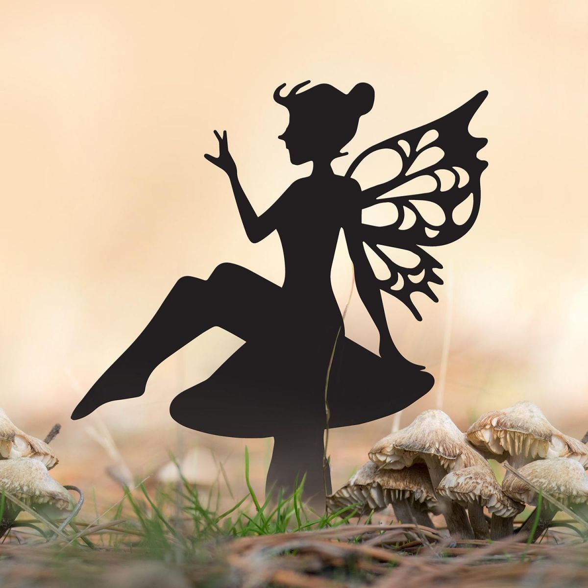 Flower Fairy Sitting on Toad Stool Silhouette in Use Outdoors