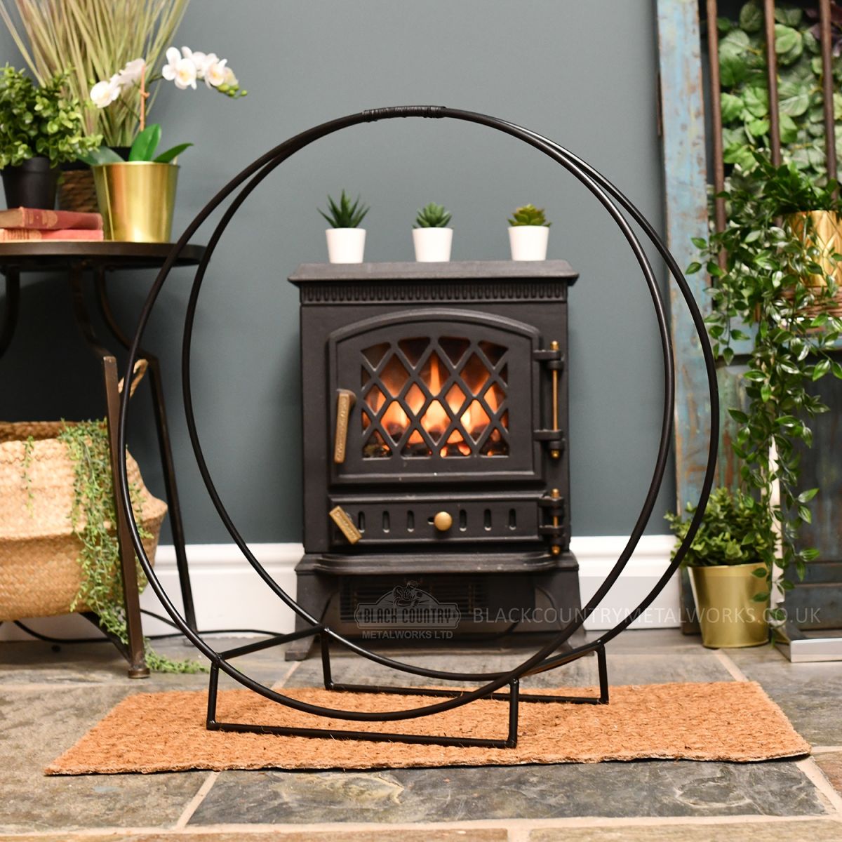 “Harewood Park” Contemporary Wrought Iron Log Holder in a Black Finish