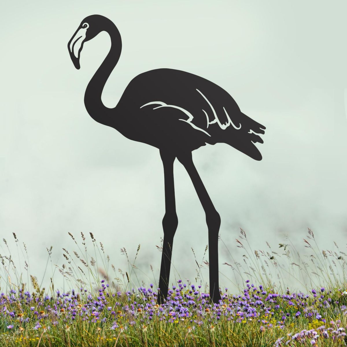 Black Flamingo Sheet Steel Silhouette in Situ