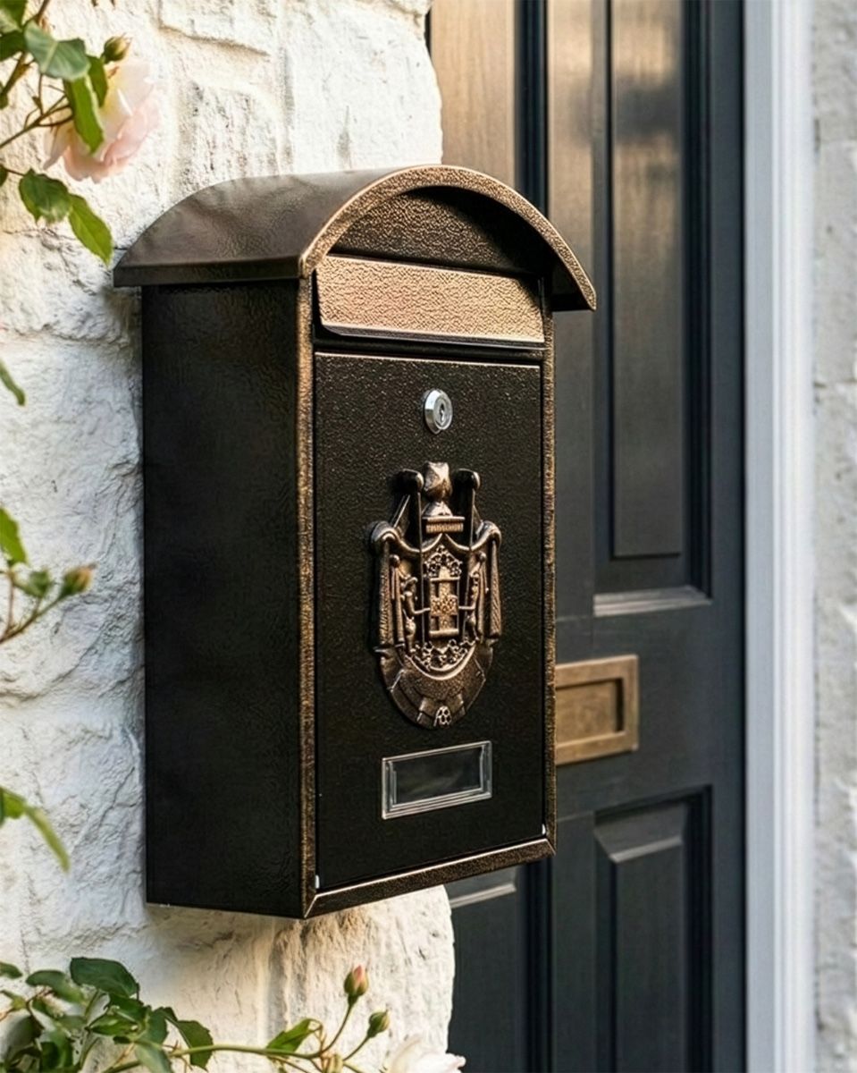 Black & Gold Dawson Lodge Wall Mounted Post Box digital illustration